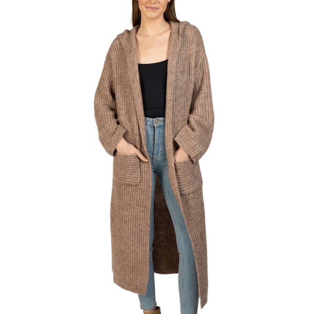 NEW LOVE TOKEN long hooded cardigan in mocha